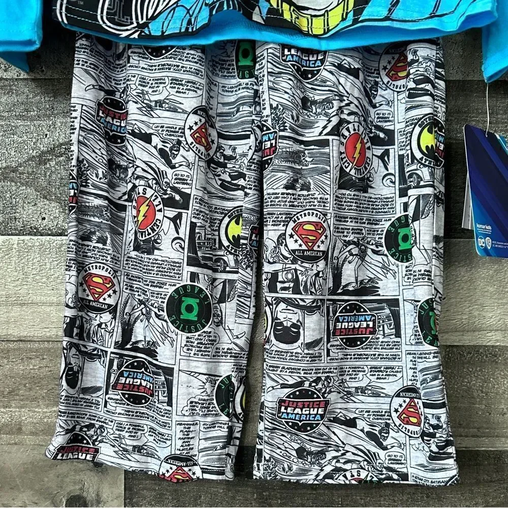 DC Justice League Boys Pajama Set Long Sleeve Top with Pants, Size 8, New w Tags